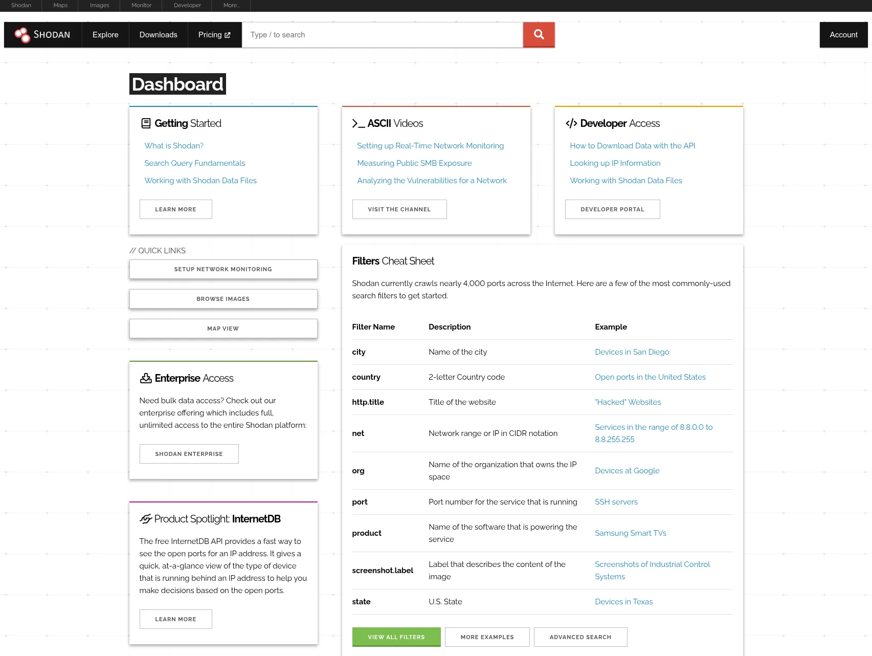 Shodan Search Engine Dashboard